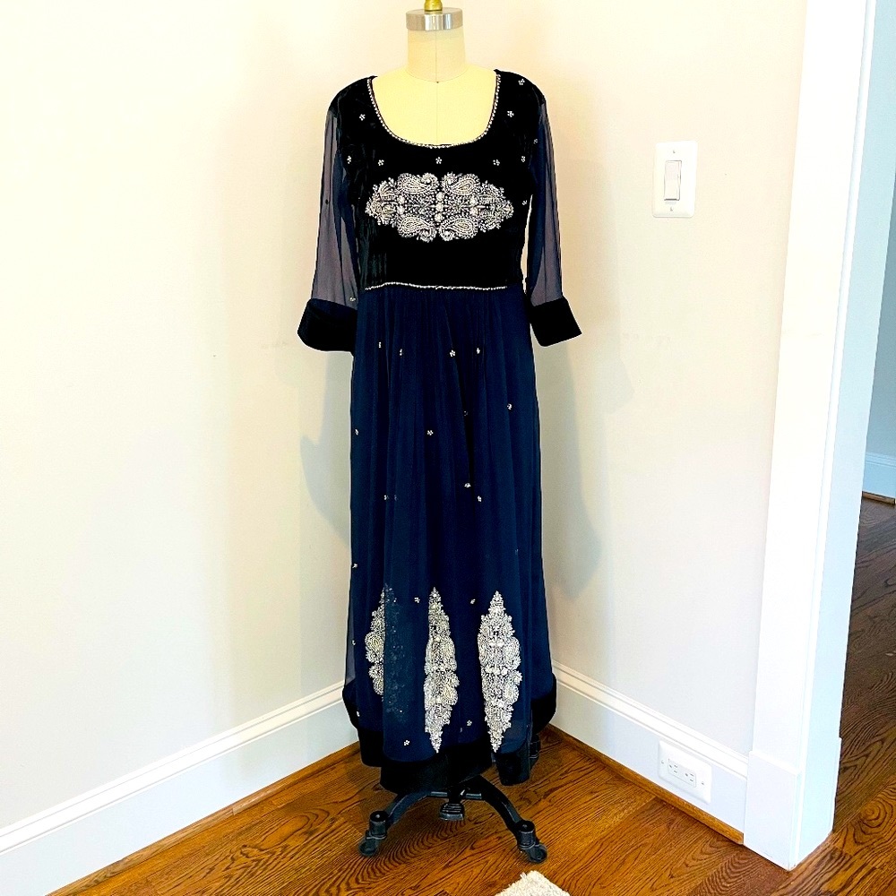 Black & Navy Chiffon Peshwaz with Churidaar